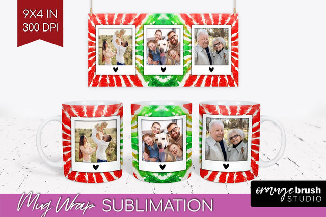Christmas Photo Frame Mug Wrap - Tie Dye Mug Sublimation Sublimation OrangeBrushStudio 