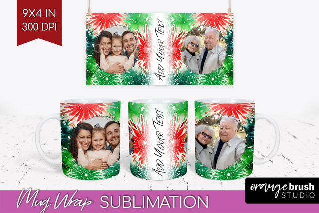 Christmas Photo Frame Mug Wrap - Tie Dye Mug Sublimation Sublimation OrangeBrushStudio 