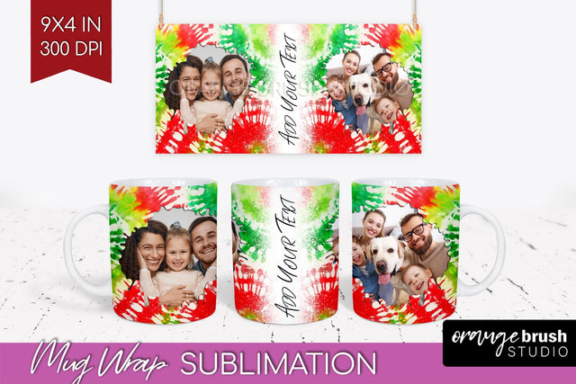 Christmas Photo Frame Mug Wrap - Tie Dye Mug Sublimation Sublimation OrangeBrushStudio 