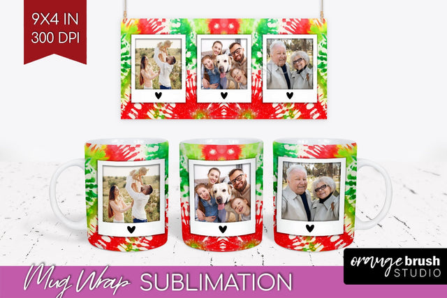 Christmas Photo Frame Mug Wrap - Tie Dye Mug Sublimation Sublimation OrangeBrushStudio 