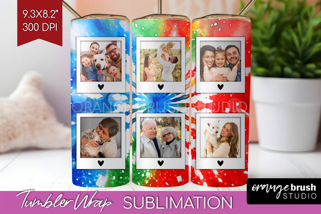 Christmas Photo Frame Tumbler Wrap - Tie Dye Background Sublimation OrangeBrushStudio 