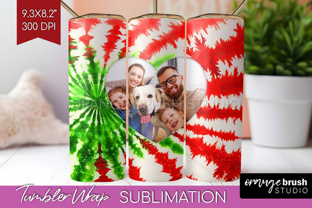 Christmas Photo Frame Tumbler Wrap - Tie Dye Background Sublimation OrangeBrushStudio 