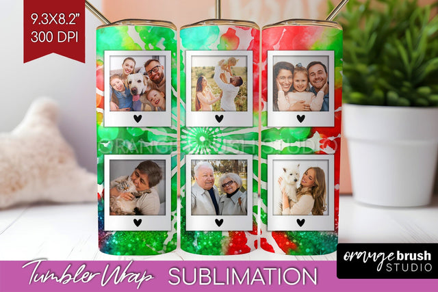 Christmas Photo Frame Tumbler Wrap - Tie Dye Background Sublimation OrangeBrushStudio 