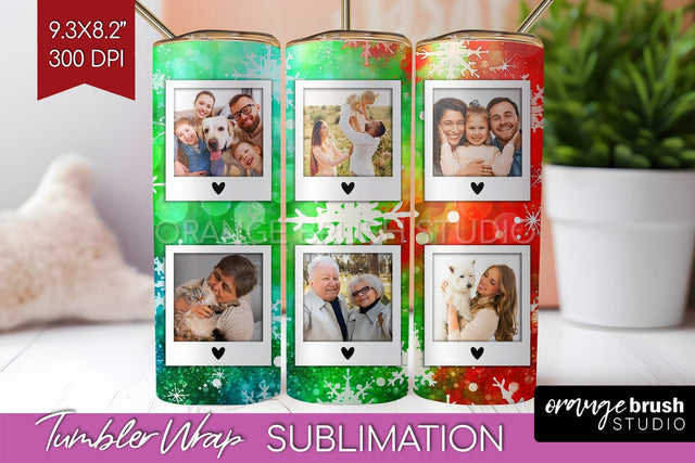 Christmas Photo Frame Tumbler Wrap - Tie Dye Background Sublimation OrangeBrushStudio 