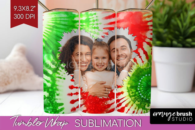 Christmas Photo Frame Tumbler Wrap - Tie Dye Background Sublimation OrangeBrushStudio 