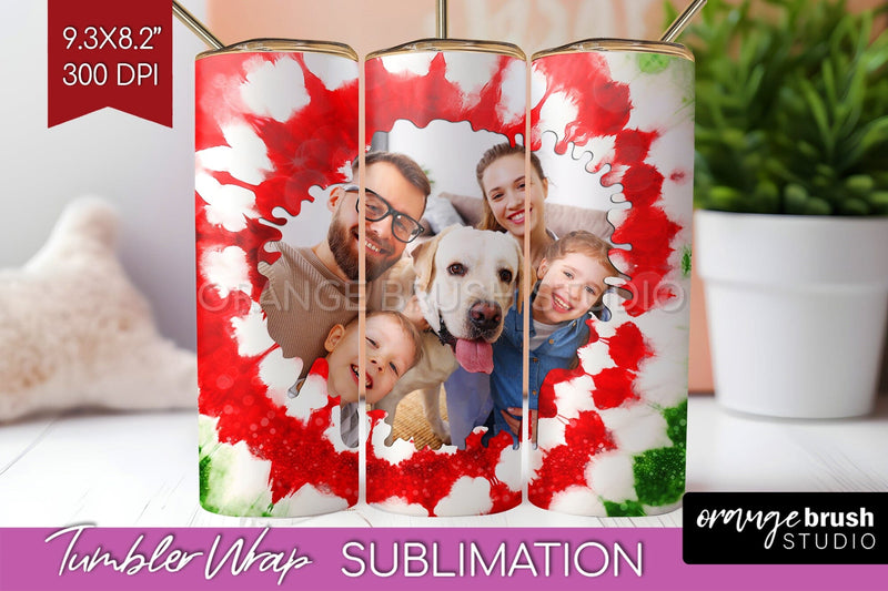 Christmas Photo Frame Tumbler Wrap - Tie Dye Background Sublimation OrangeBrushStudio 