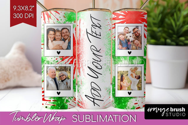 Christmas Photo Frame Tumbler Wrap - Tie Dye Background Sublimation OrangeBrushStudio 