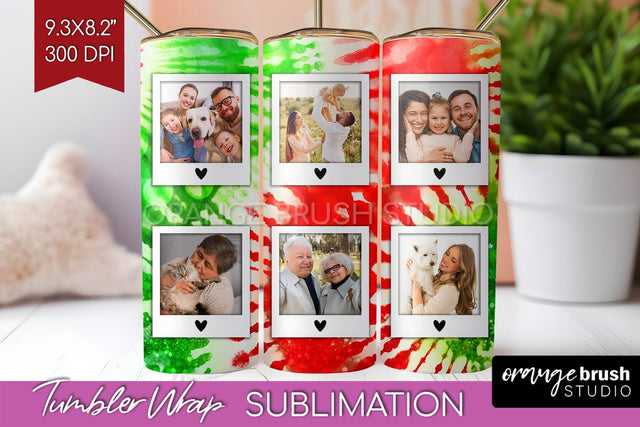 Christmas Photo Frame Tumbler Wrap - Tie Dye Background Sublimation OrangeBrushStudio 