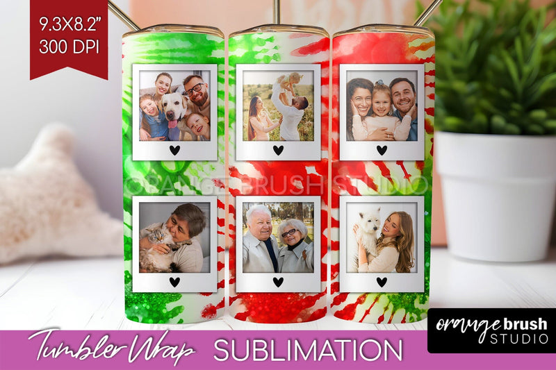 Christmas Photo Frame Tumbler Wrap - Tie Dye Background Sublimation OrangeBrushStudio 