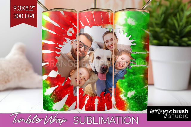 Christmas Photo Frame Tumbler Wrap - Tie Dye Background Sublimation OrangeBrushStudio 