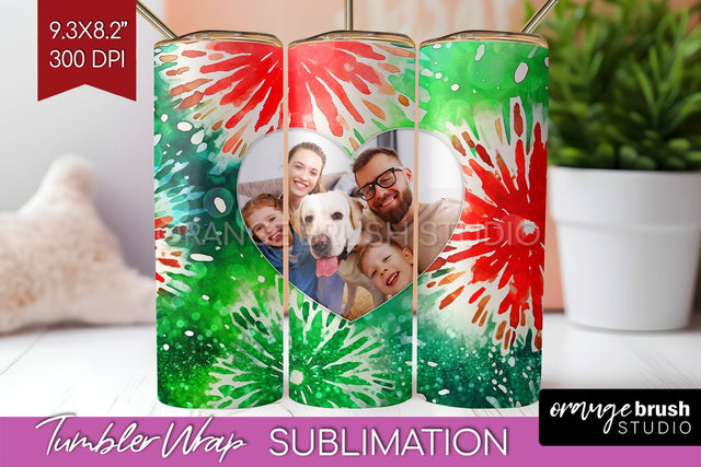 Christmas Photo Frame Tumbler Wrap - Tie Dye Background Sublimation OrangeBrushStudio 