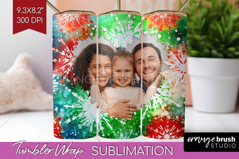 Christmas Photo Frame Tumbler Wrap - Tie Dye Background Sublimation OrangeBrushStudio 