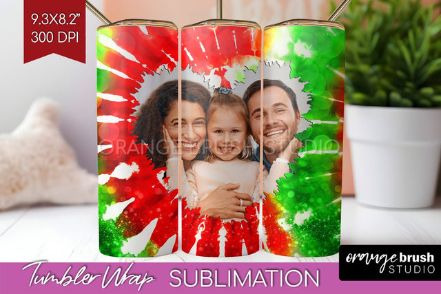 Christmas Photo Frame Tumbler Wrap - Tie Dye Background Sublimation OrangeBrushStudio 