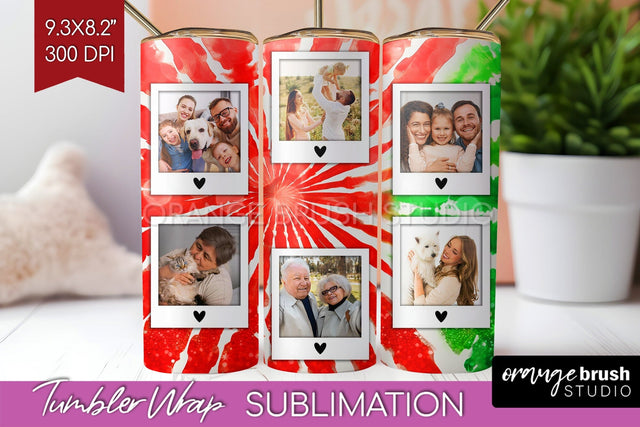 Christmas Photo Frame Tumbler Wrap - Tie Dye Background Sublimation OrangeBrushStudio 