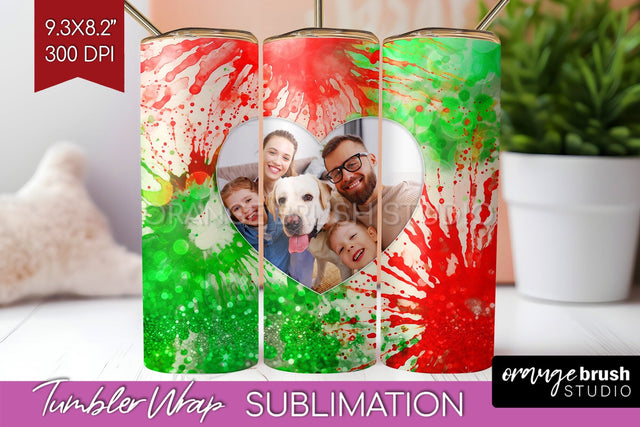 Christmas Photo Frame Tumbler Wrap - Tie Dye Background Sublimation OrangeBrushStudio 