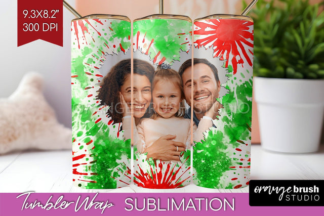 Christmas Photo Frame Tumbler Wrap - Tie Dye Background Sublimation OrangeBrushStudio 