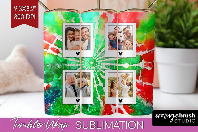 Christmas Photo Frame Tumbler Wrap - Tie Dye Background Sublimation OrangeBrushStudio 