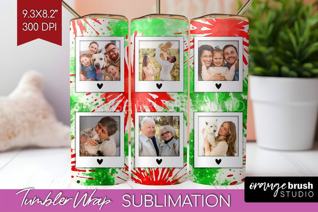 Christmas Photo Frame Tumbler Wrap - Tie Dye Background Sublimation OrangeBrushStudio 