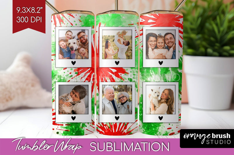 Christmas Photo Frame Tumbler Wrap - Tie Dye Background Sublimation OrangeBrushStudio 