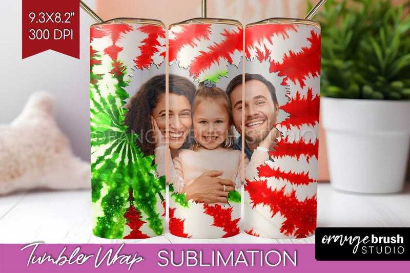 Christmas Photo Frame Tumbler Wrap - Tie Dye Background Sublimation OrangeBrushStudio 