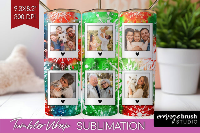 Christmas Photo Frame Tumbler Wrap - Tie Dye Background Sublimation OrangeBrushStudio 
