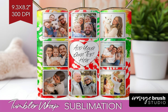 Christmas Photo Frame Tumbler Wrap - Tie Dye Background Sublimation OrangeBrushStudio 