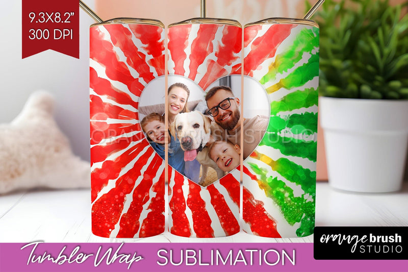 Christmas Photo Frame Tumbler Wrap - Tie Dye Background Sublimation OrangeBrushStudio 