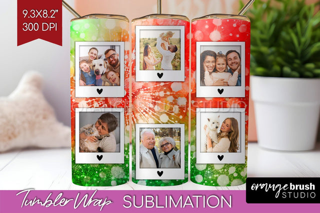 Christmas Photo Frame Tumbler Wrap - Tie Dye Background Sublimation OrangeBrushStudio 