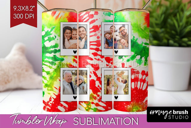 Christmas Photo Frame Tumbler Wrap - Tie Dye Background Sublimation OrangeBrushStudio 