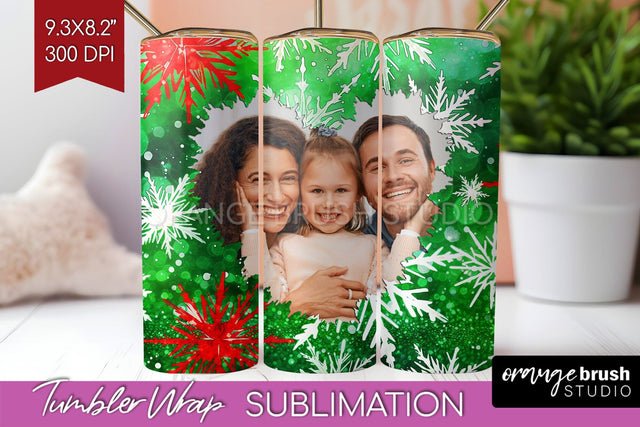 Christmas Photo Frame Tumbler Wrap - Tie Dye Background Sublimation OrangeBrushStudio 