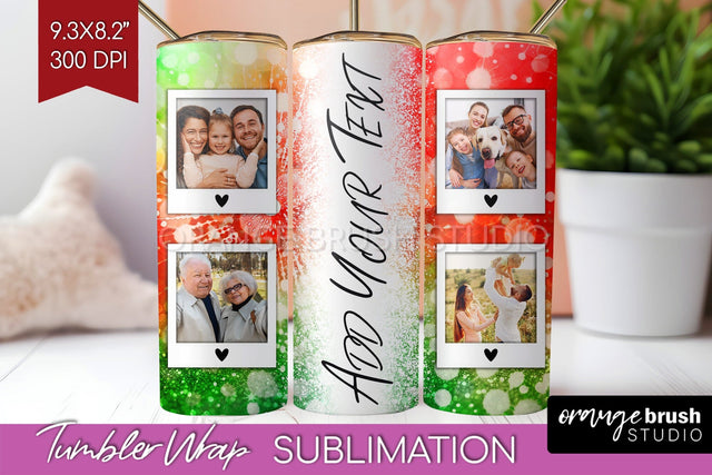 Christmas Photo Frame Tumbler Wrap - Tie Dye Background Sublimation OrangeBrushStudio 