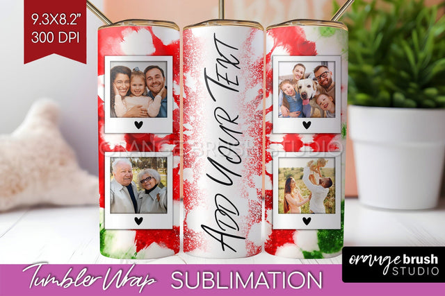 Christmas Photo Frame Tumbler Wrap - Tie Dye Background Sublimation OrangeBrushStudio 