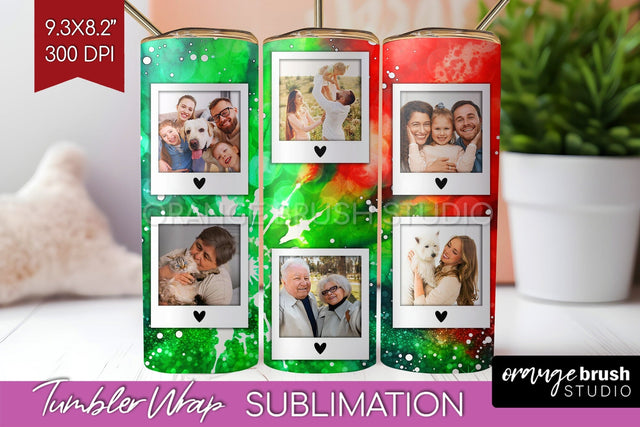 Christmas Photo Frame Tumbler Wrap - Tie Dye Background Sublimation OrangeBrushStudio 