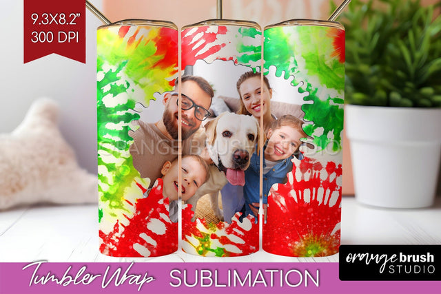 Christmas Photo Frame Tumbler Wrap - Tie Dye Background Sublimation OrangeBrushStudio 