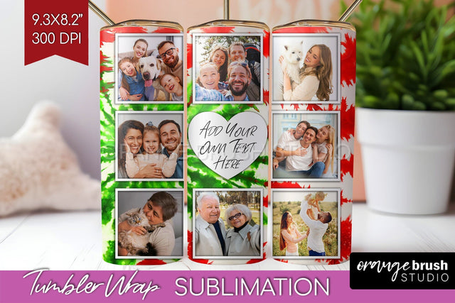 Christmas Photo Frame Tumbler Wrap - Tie Dye Background Sublimation OrangeBrushStudio 
