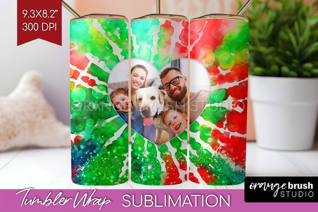 Christmas Photo Frame Tumbler Wrap - Tie Dye Background Sublimation OrangeBrushStudio 