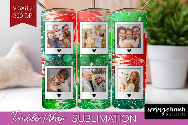 Christmas Photo Frame Tumbler Wrap - Tie Dye Background Sublimation OrangeBrushStudio 