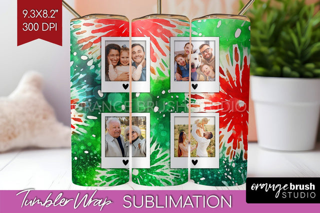 Christmas Photo Frame Tumbler Wrap - Tie Dye Background Sublimation OrangeBrushStudio 