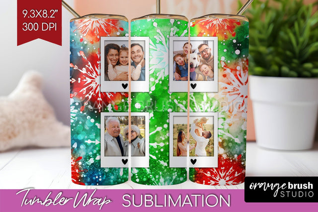 Christmas Photo Frame Tumbler Wrap - Tie Dye Background Sublimation OrangeBrushStudio 