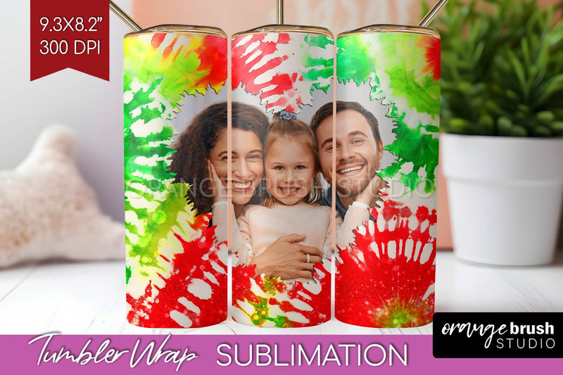 Christmas Photo Frame Tumbler Wrap - Tie Dye Background Sublimation OrangeBrushStudio 