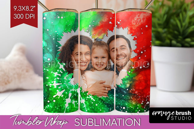 Christmas Photo Frame Tumbler Wrap - Tie Dye Background Sublimation OrangeBrushStudio 