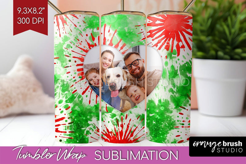 Christmas Photo Frame Tumbler Wrap - Tie Dye Background Sublimation OrangeBrushStudio 