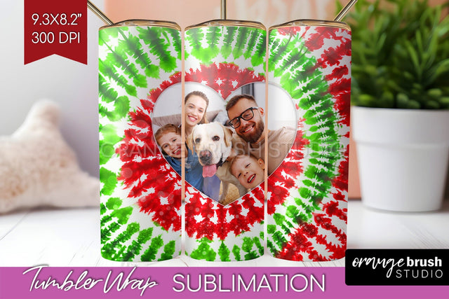 Christmas Photo Frame Tumbler Wrap - Tie Dye Background Sublimation OrangeBrushStudio 