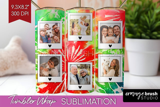 Christmas Photo Frame Tumbler Wrap - Tie Dye Background Sublimation OrangeBrushStudio 