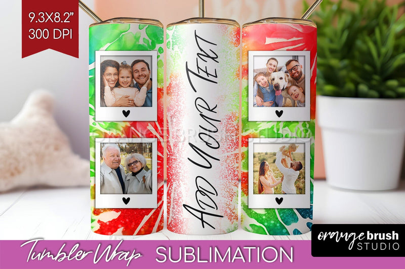 Christmas Photo Frame Tumbler Wrap - Tie Dye Background Sublimation OrangeBrushStudio 