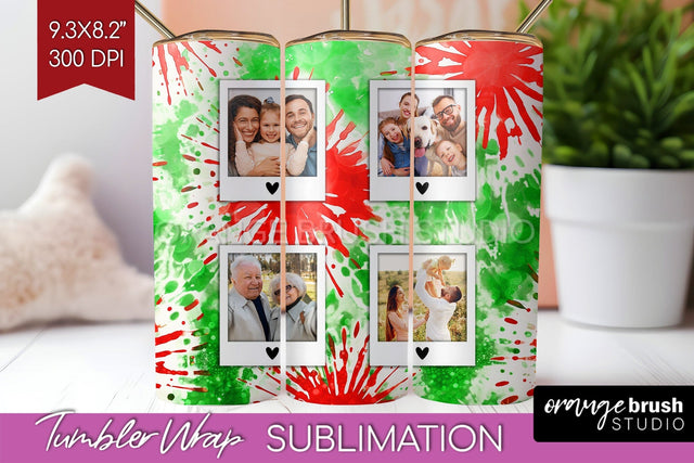 Christmas Photo Frame Tumbler Wrap - Tie Dye Background Sublimation OrangeBrushStudio 