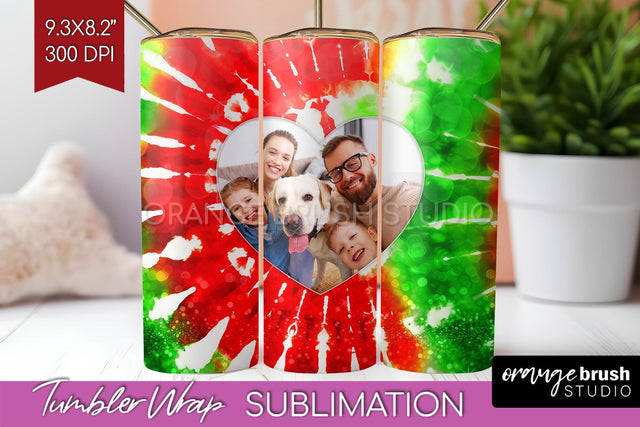 Christmas Photo Frame Tumbler Wrap - Tie Dye Background Sublimation OrangeBrushStudio 