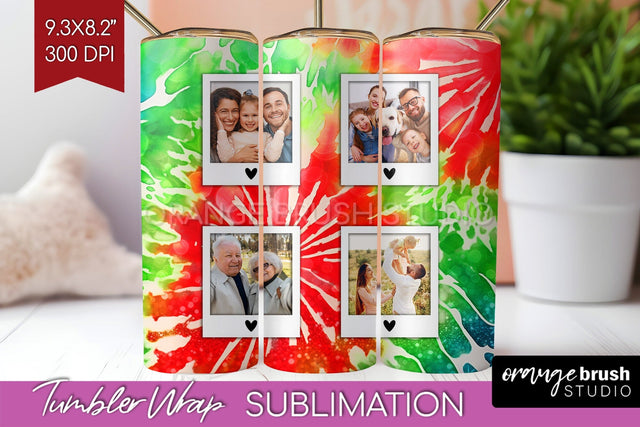 Christmas Photo Frame Tumbler Wrap - Tie Dye Background Sublimation OrangeBrushStudio 