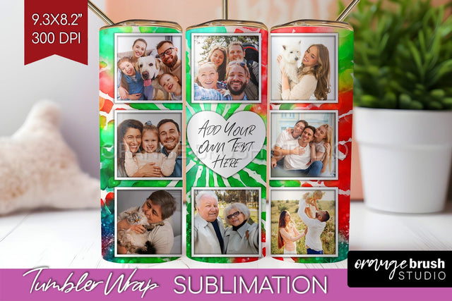 Christmas Photo Frame Tumbler Wrap - Tie Dye Background Sublimation OrangeBrushStudio 