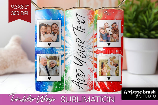 Christmas Photo Frame Tumbler Wrap - Tie Dye Background Sublimation OrangeBrushStudio 